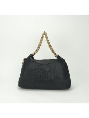 Chanel Tote Shoulder Bag Lambskin Noir Black Gold Chain Bag Big CC Logo Jumbo
